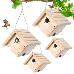Dreyoo front view wren house showing pine exterior and secure entrance, attracts wrens
