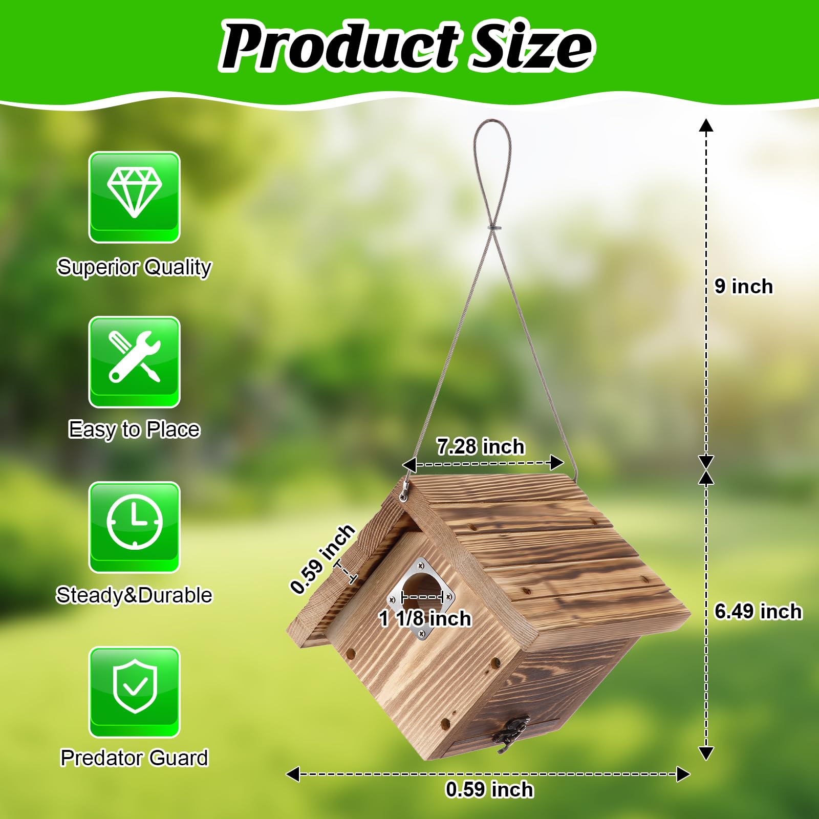Dreyoo hanging on tree limb with heavy cable, simple tool-free outdoor installation