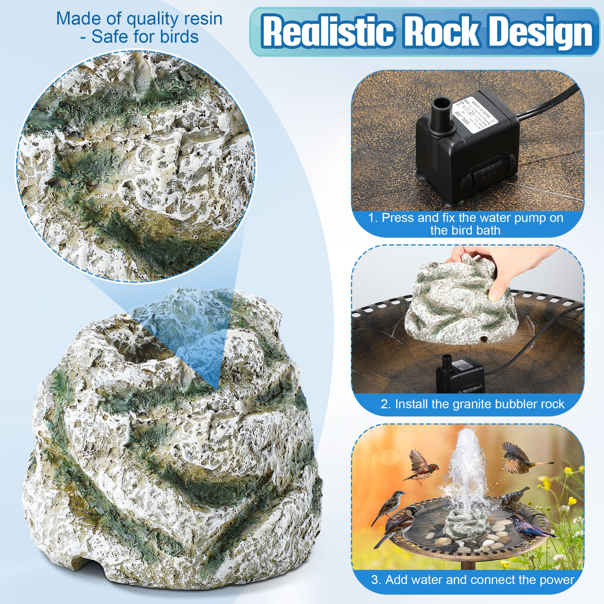 Dreyoo in bird bath lifestyle setting attracting birds and enhancing backyard ambiance