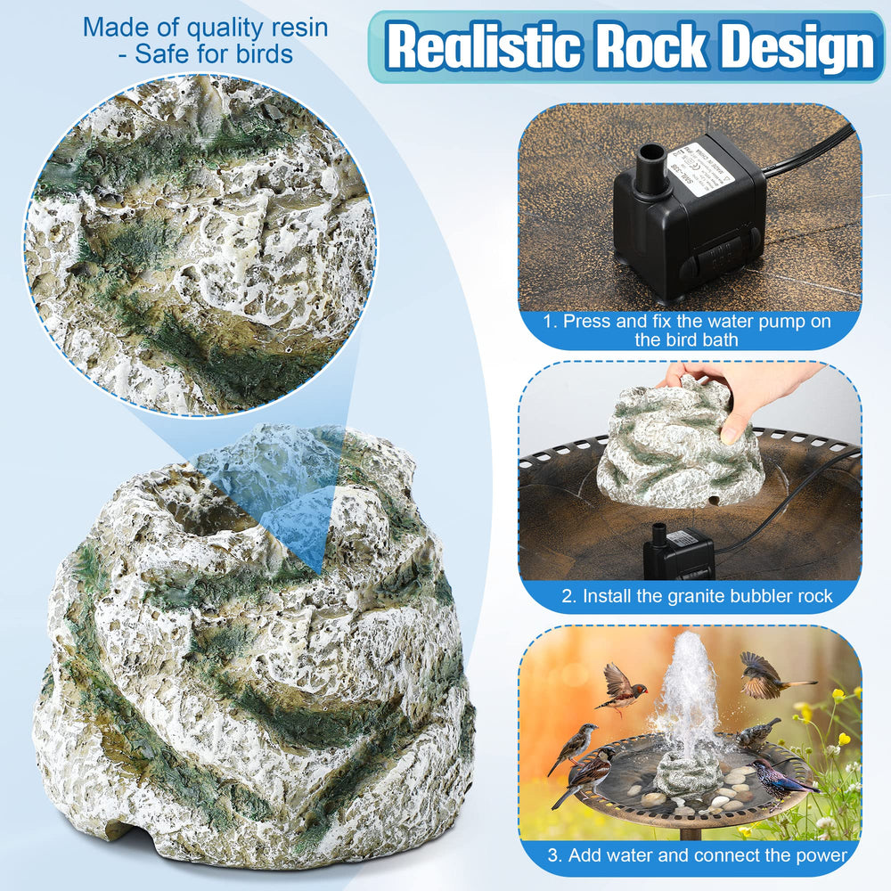 Dreyoo in bird bath lifestyle setting attracting birds and enhancing backyard ambiance