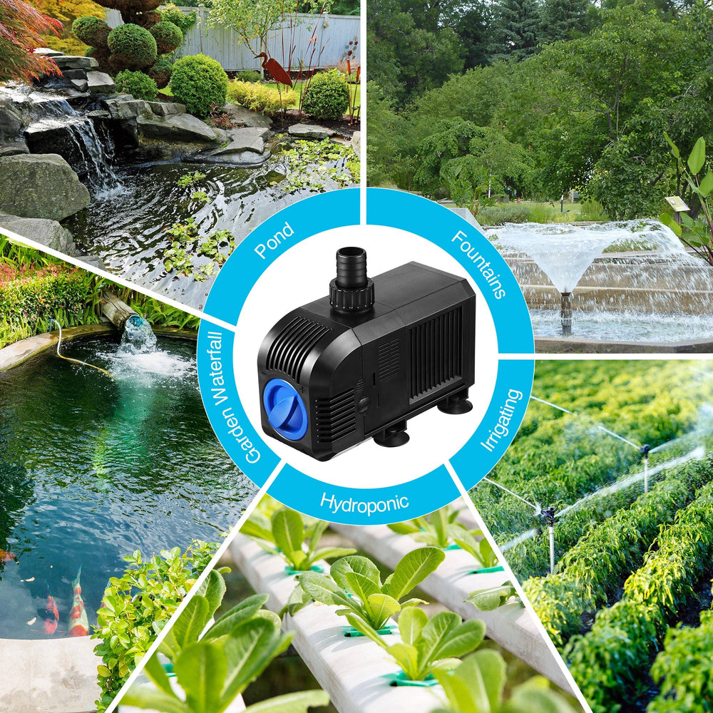 Dreyoo pump powering a garden fountain, highlighting tranquil water flow and backyard enhancement