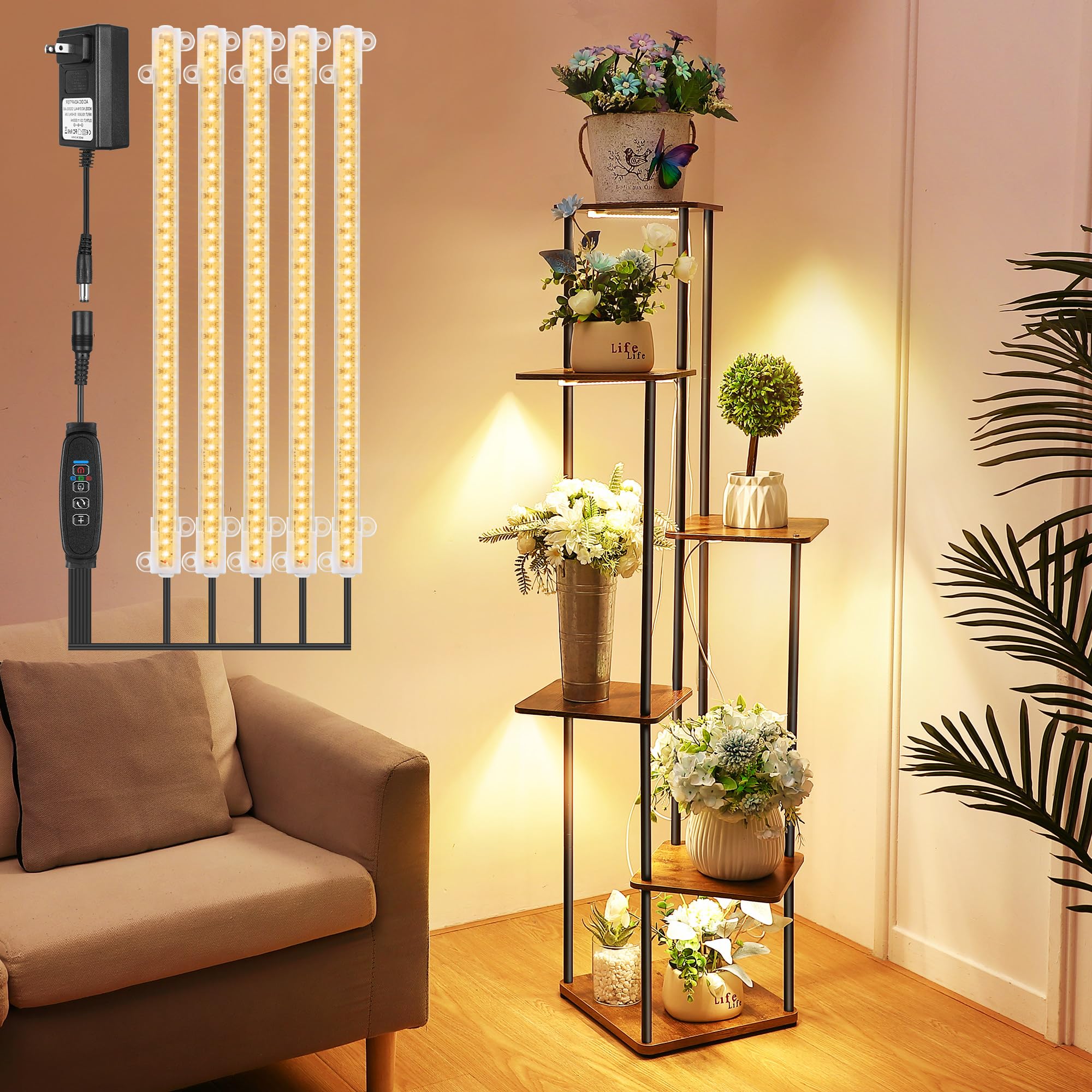 Dreyoo full front view of six-tier plant stand showing vertical display and organized greenery
