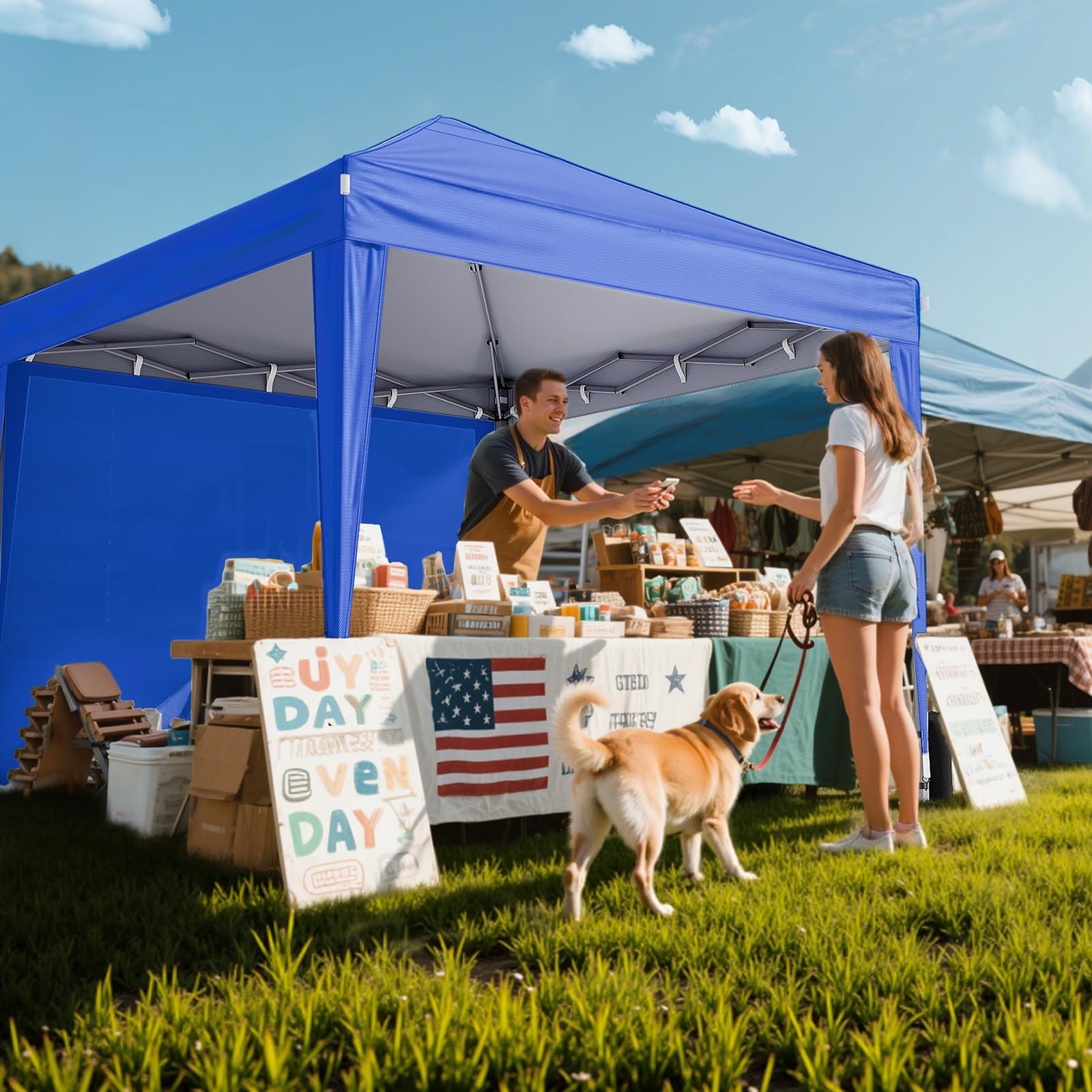 Driftalia canopy as market booth showing professional shelter and display benefit