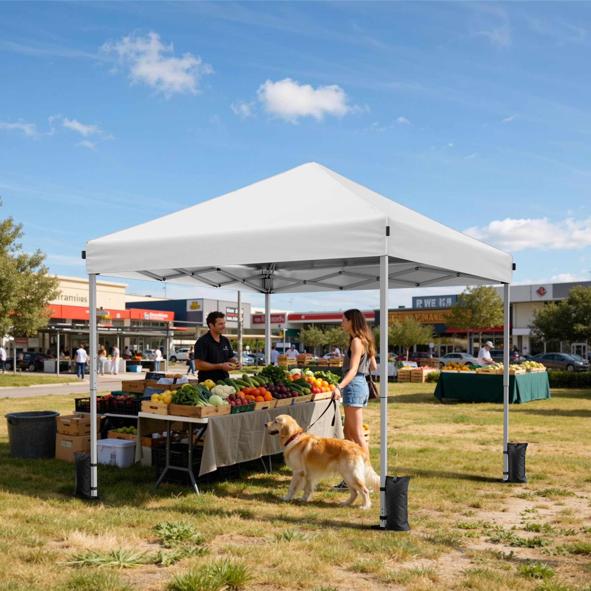 Driftalia lifestyle market setup showing canopy protecting vendor goods