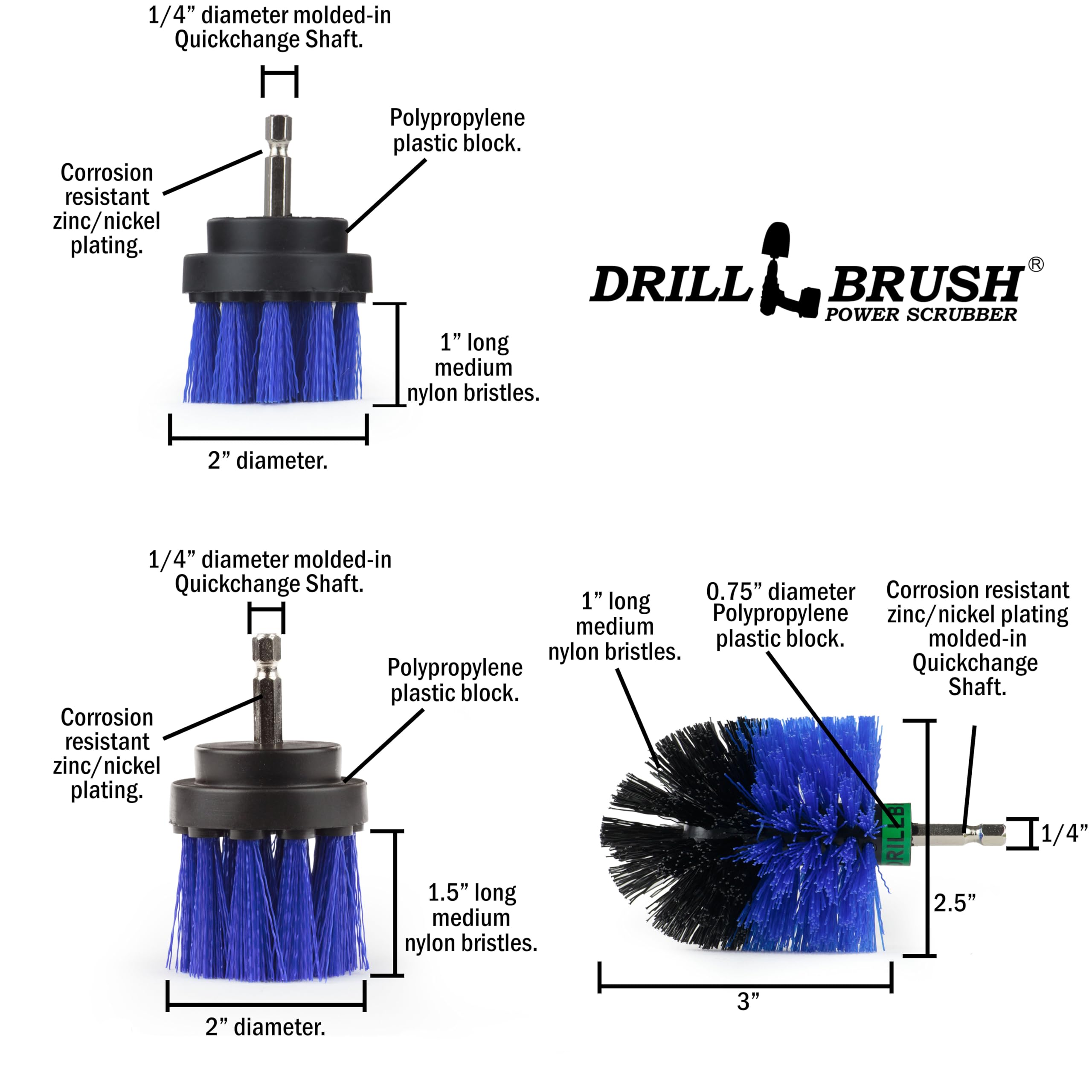 Drillbrush 2-inch long brush reaching seam to remove grime in narrow gaps