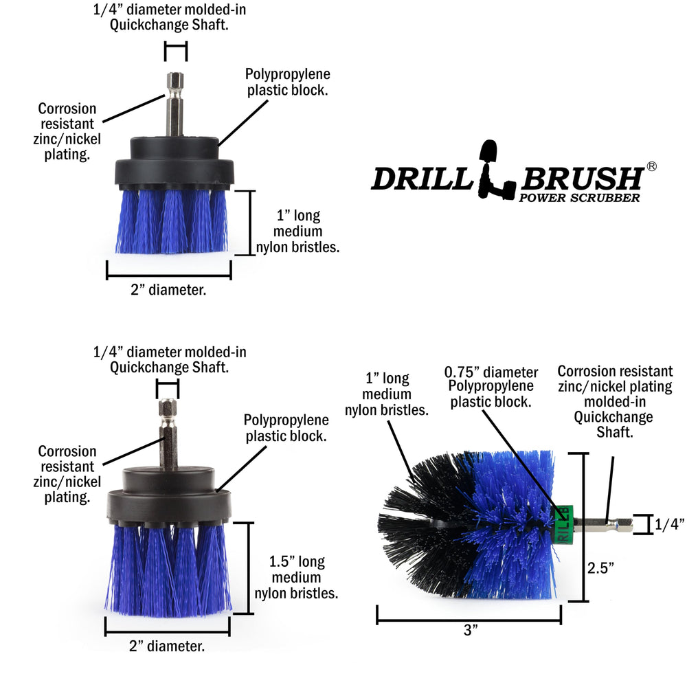 Drillbrush 2-inch long brush reaching seam to remove grime in narrow gaps