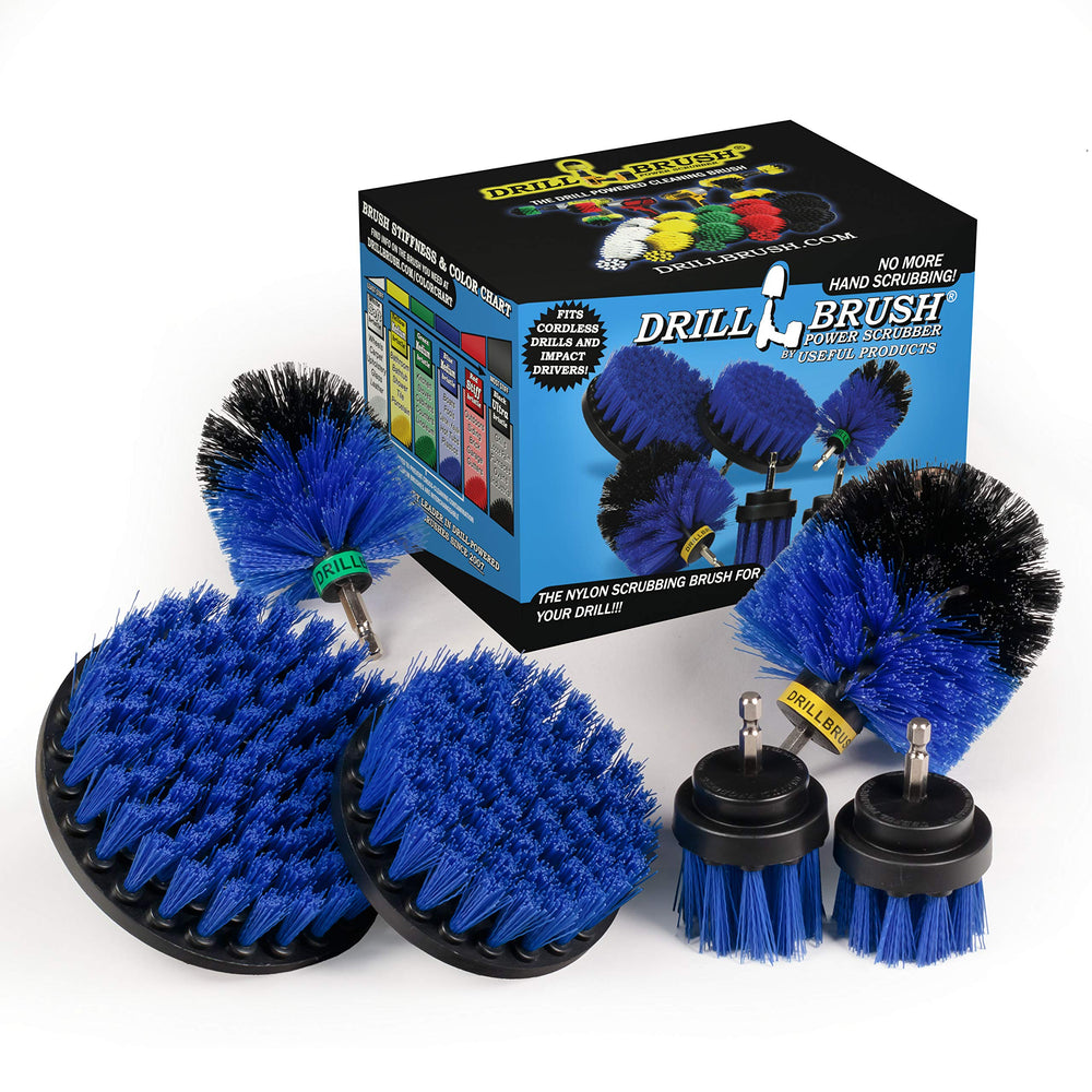 Drillbrush front packaging showing full 5-piece pool cleaning kit for fast results