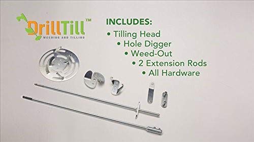DRILLTILL front kit overview showing included heads and rods for quick setup