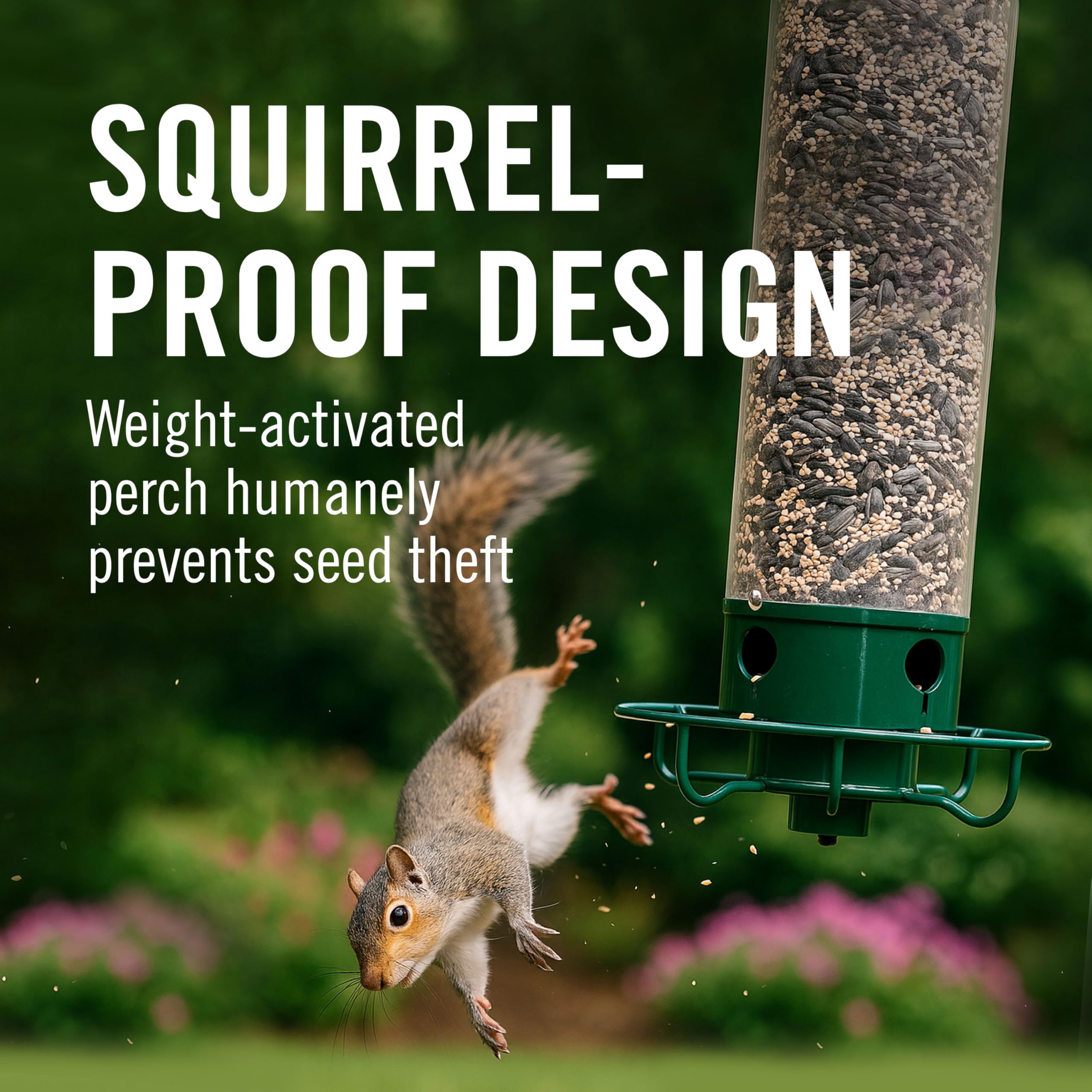 Droll Yankees close-up of feeding ports for consistent seed delivery to birds
