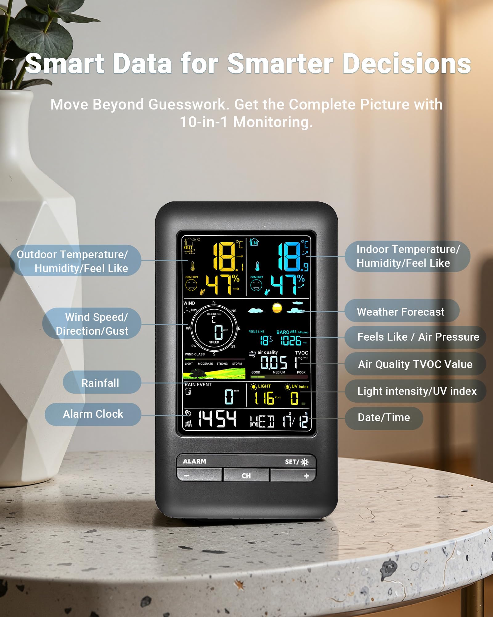 Drusine display held in hand showing scale and easy indoor placement benefit