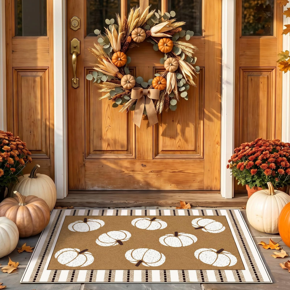 Drydiet front view of layered doormat creating a welcoming autumn entry