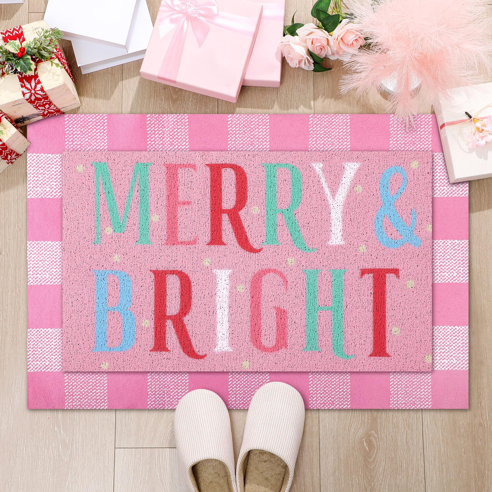 Drydiet styled on a porch with holiday decor adding festive, gentle pink charm