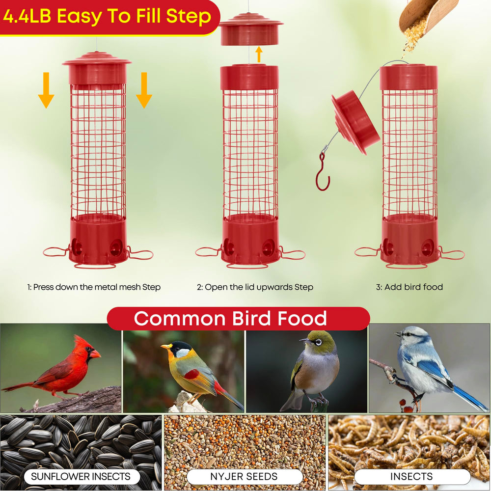 DSUMD 360-degree ring perch detail with multiple birds feeding comfortably, encourages group feeding
