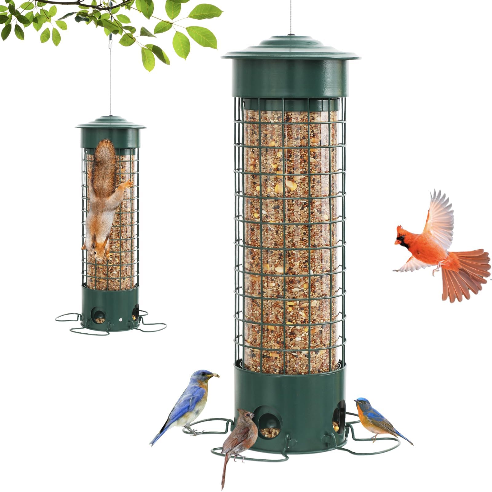 DSUMD front view of hanging metal feeder showing capacity and design benefit