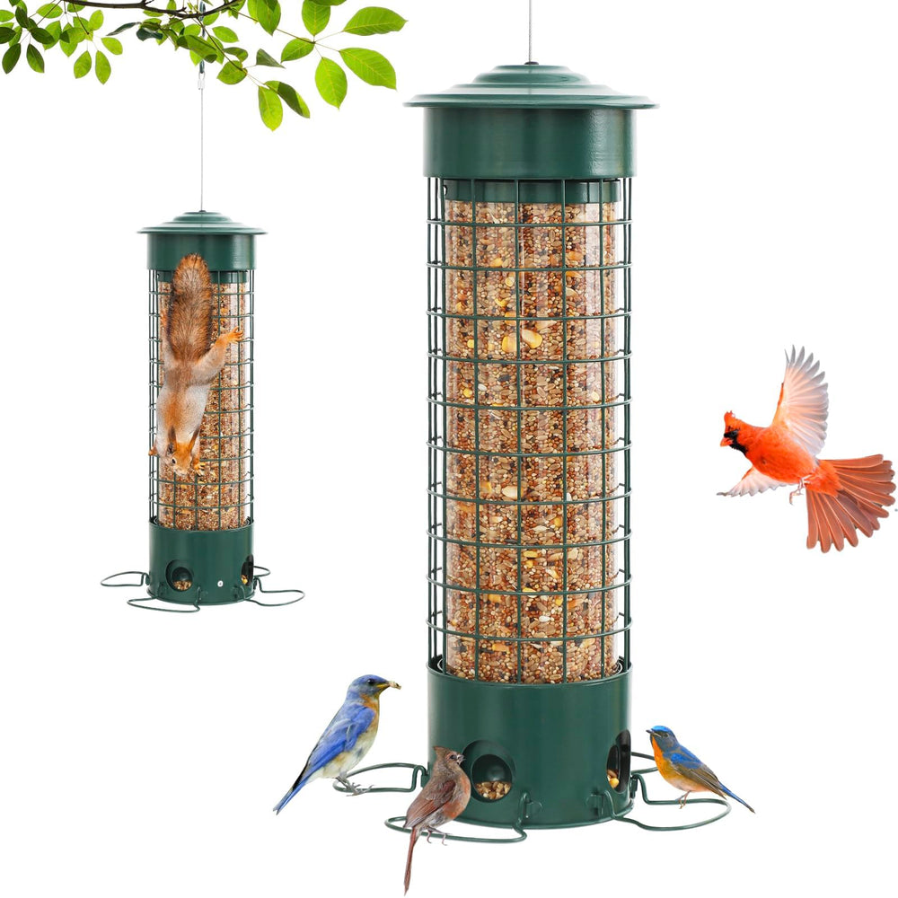 DSUMD front view of hanging metal feeder showing capacity and design benefit