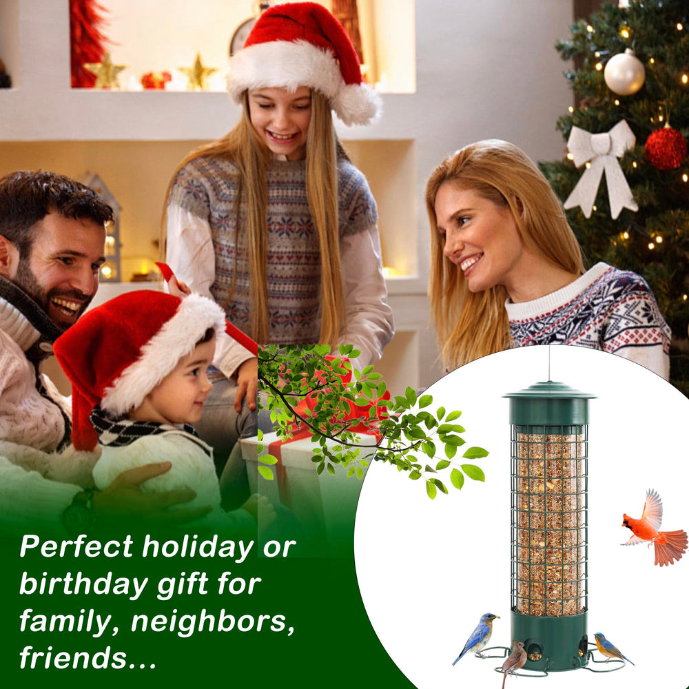 DSUMD feeder hanging in garden showing attractive placement and bird access