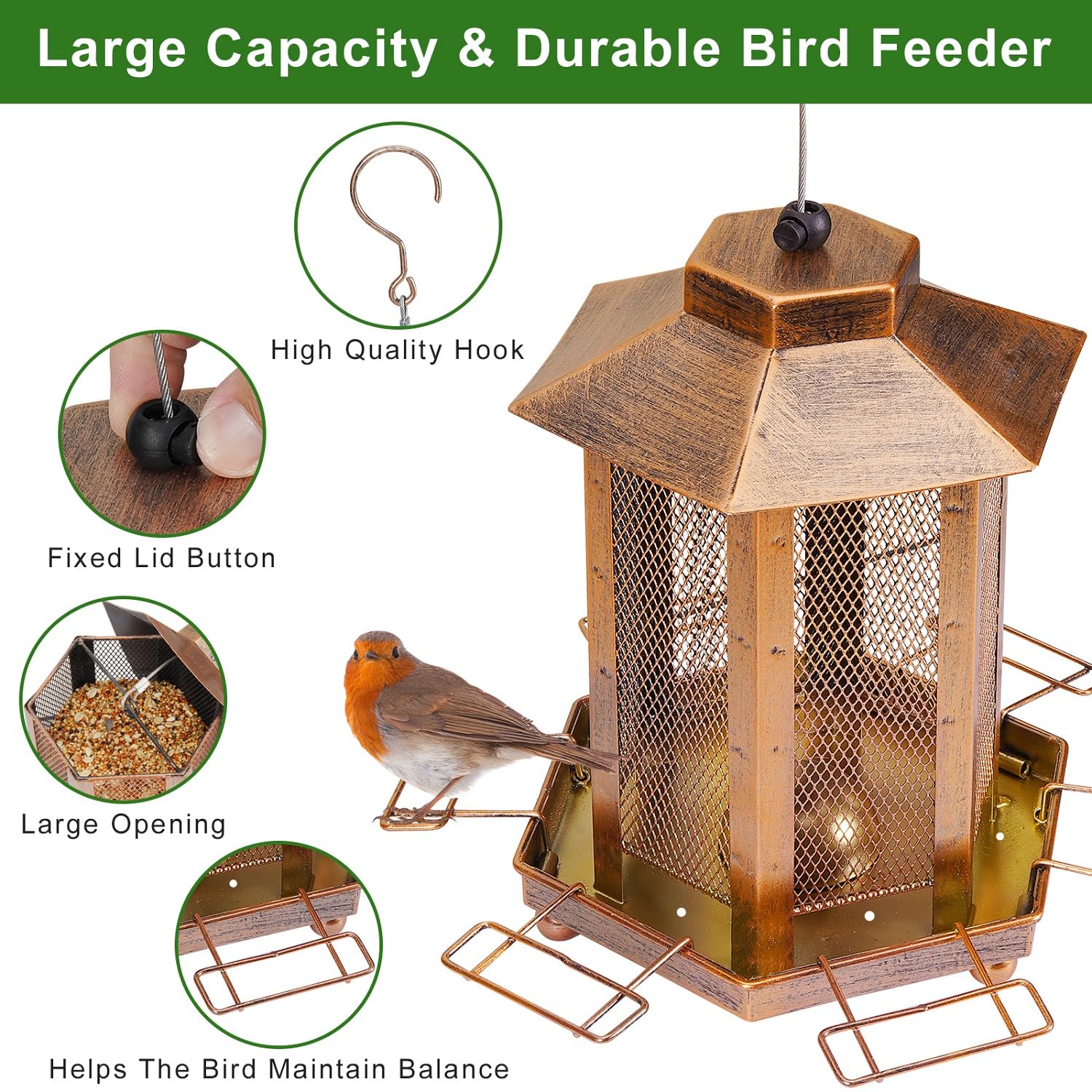 DTEPFUEN feeder hanging in garden attracting birds and beautifying outdoor space