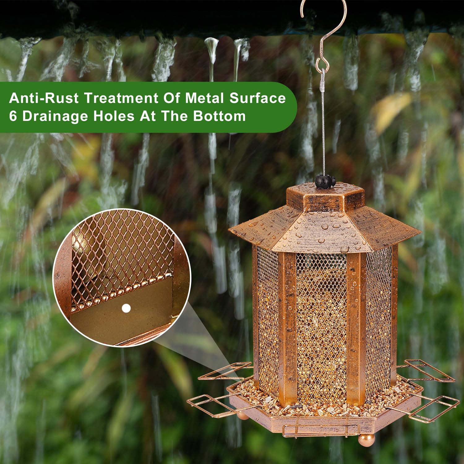 DTEPFUEN feeder in backyard setting with people watching birds and enjoying nature