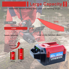 DTK 60V battery side label detail showing voltage and capacity for confident compatibility