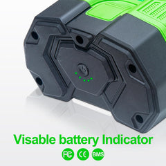 DTK batteries installed in leaf blower showing longer runtime benefit