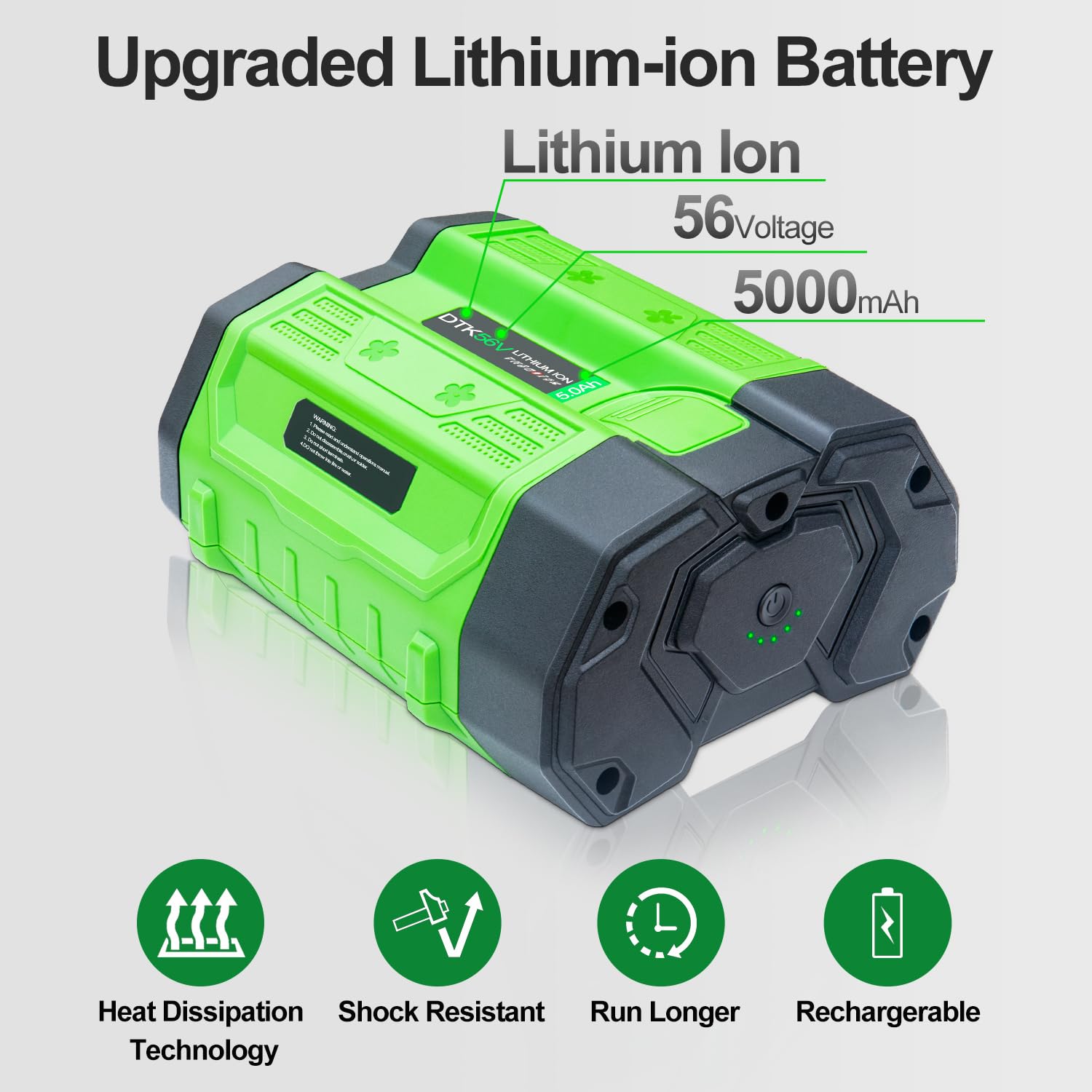 DTK battery top label close-up showing voltage and compatibility information