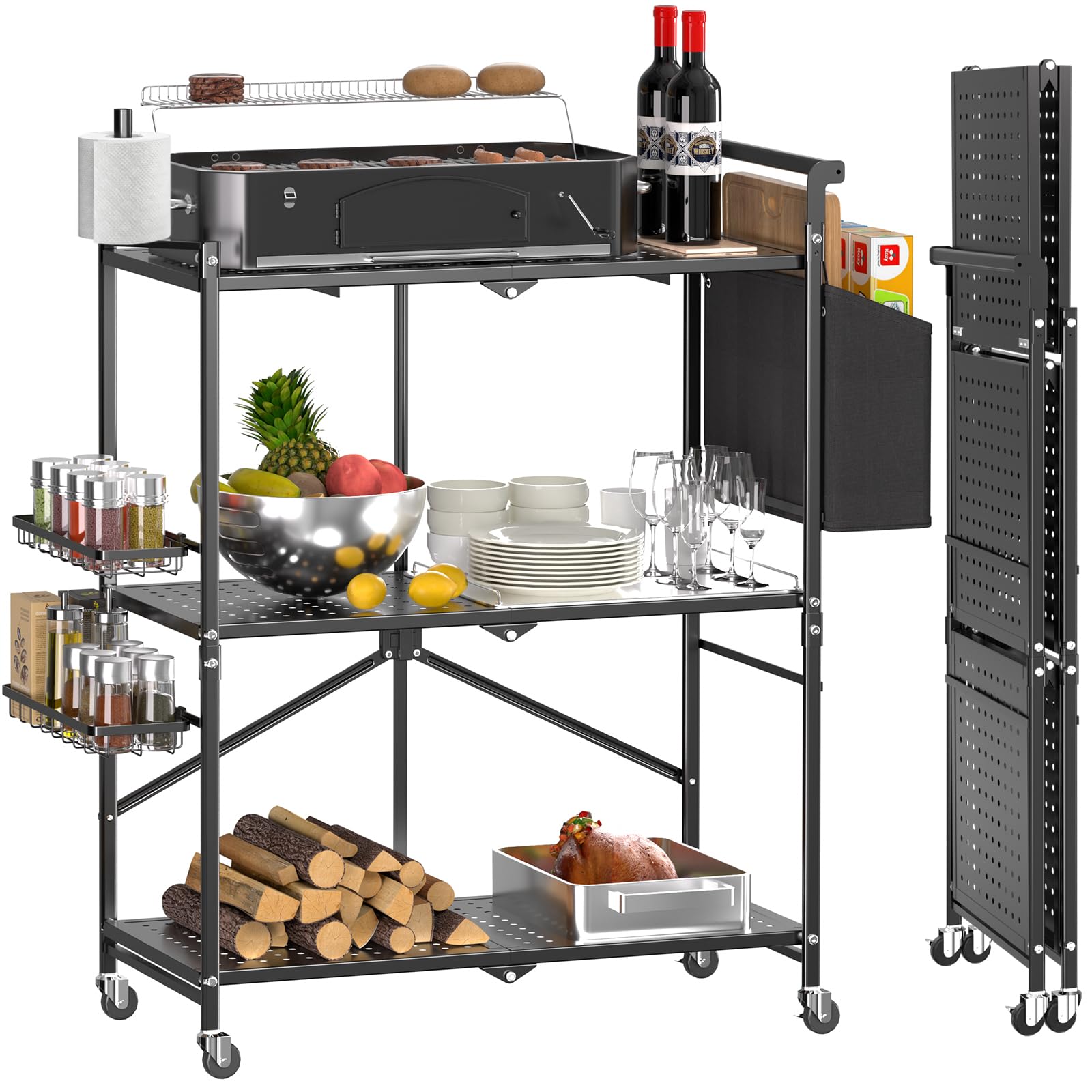 DTUQYX front view showing full cart open and ready for grilling, easy setup benefit