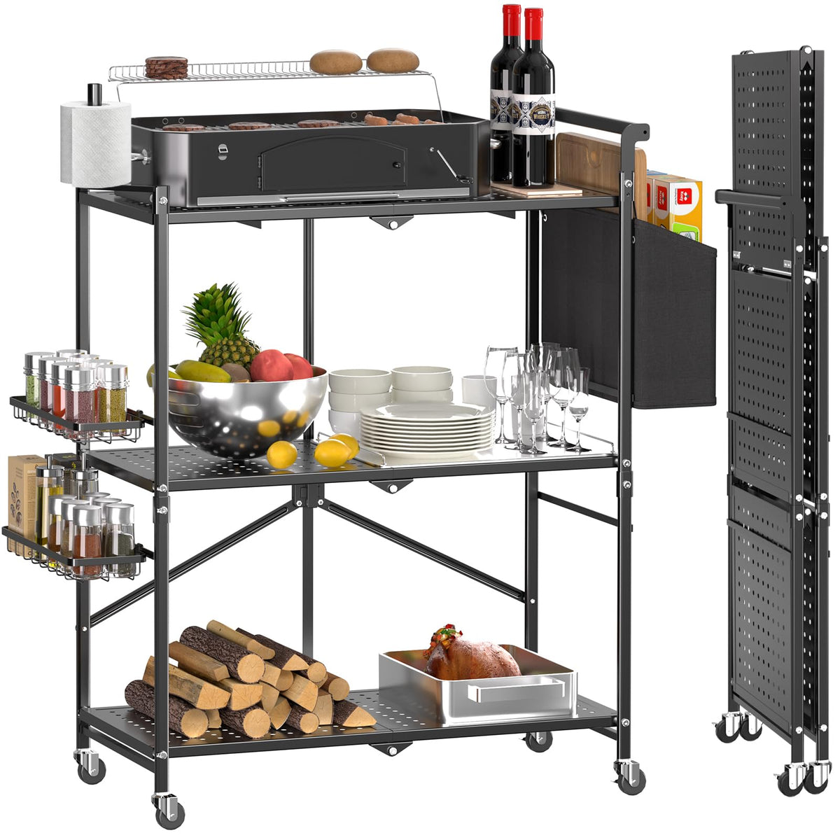 DTUQYX front view showing full cart open and ready for grilling, easy setup benefit