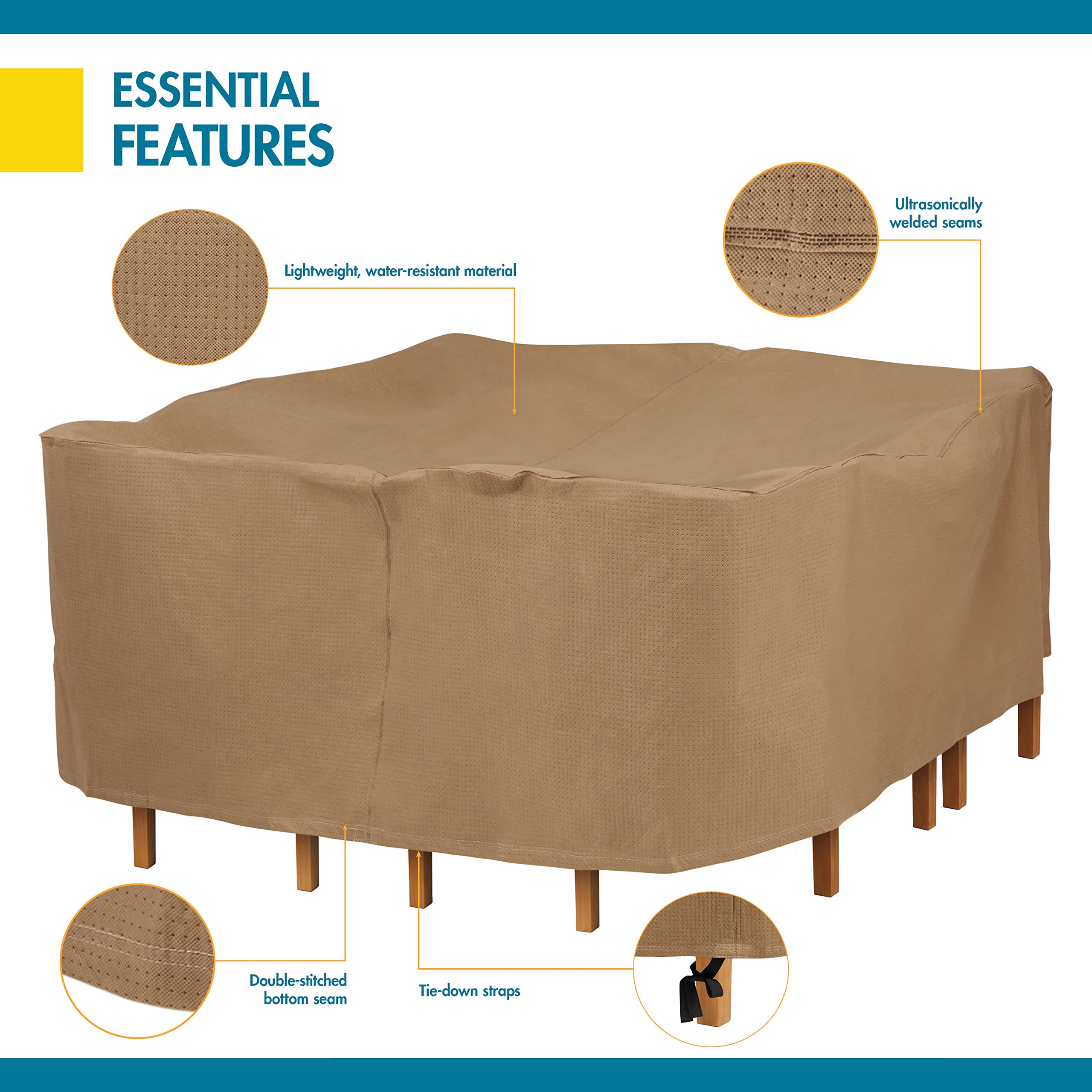 DUCKCOVERS covered table and chairs in patio setting for all-weather use