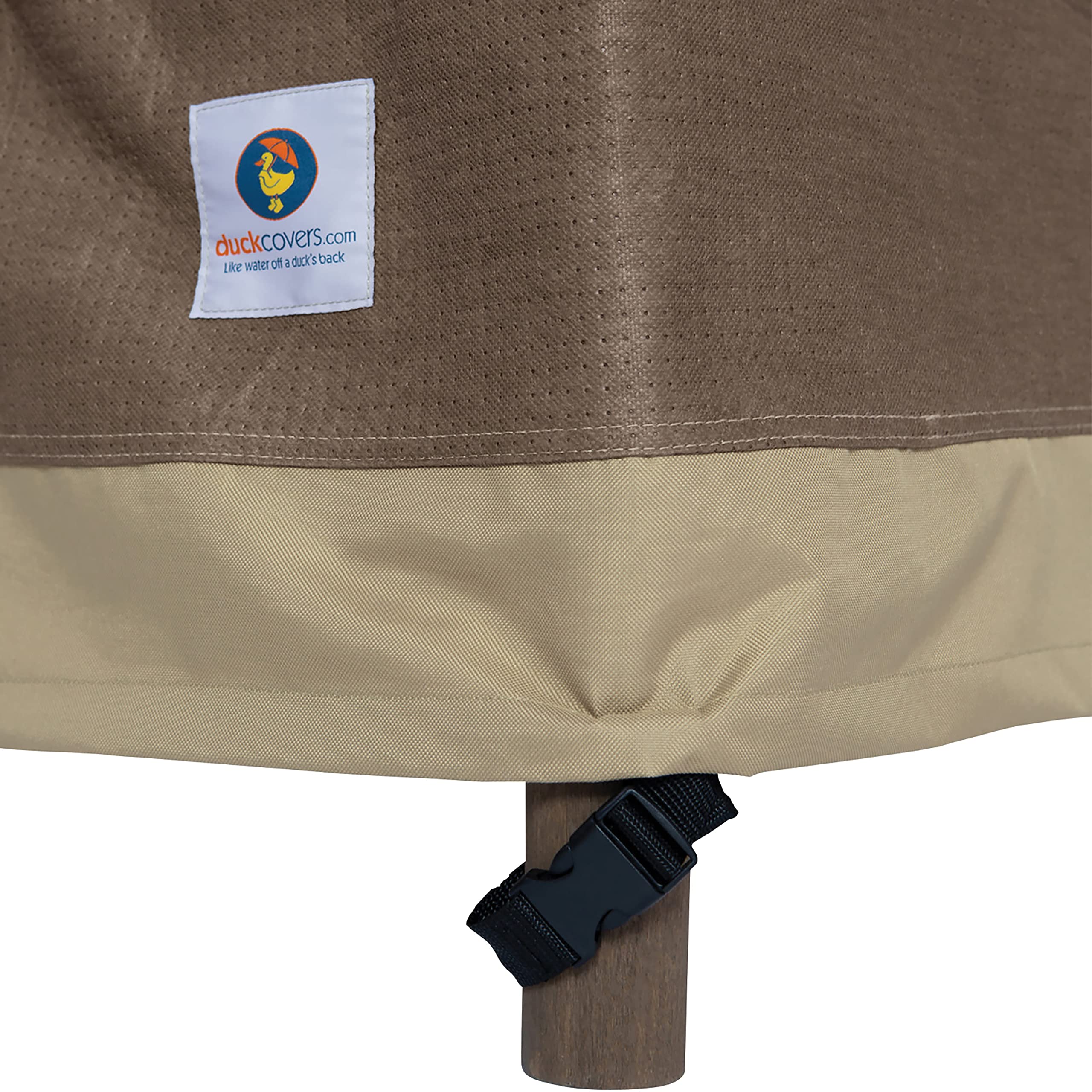 DUCKCOVERS on patio in garden demonstrating outdoor protection benefit