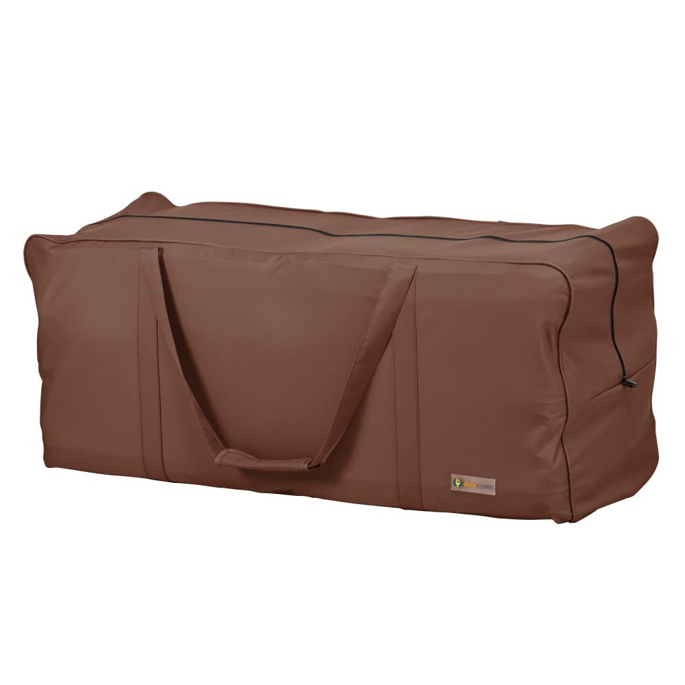 Duck Covers filled bag with cushions illustrating roomy capacity and organized storage