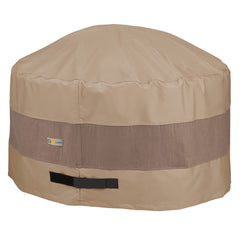 Duck Covers front view of 50 inch round cover protecting fire pit