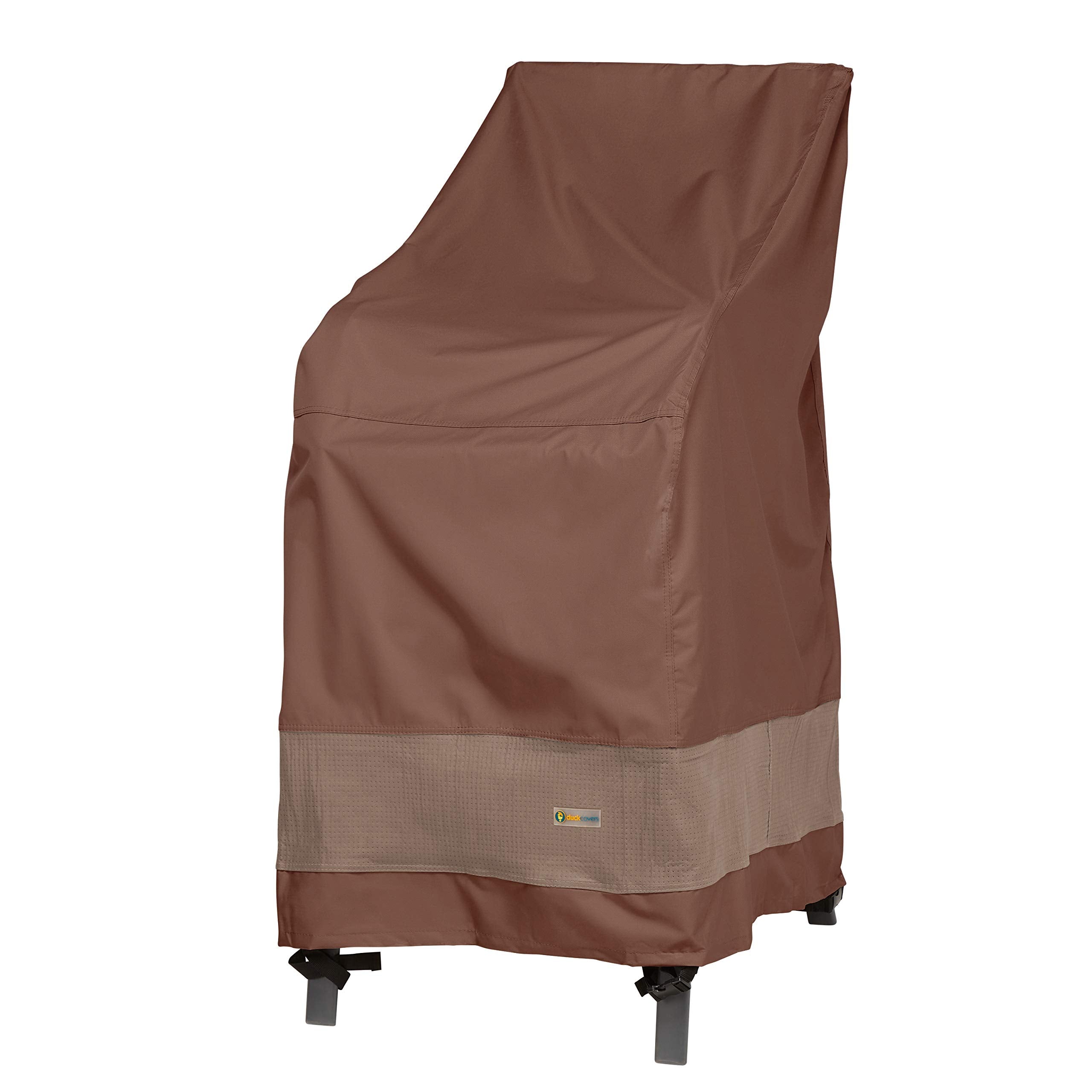 DUCKCOVERS front view of cover protecting stacked chairs, shows full-fit benefit
