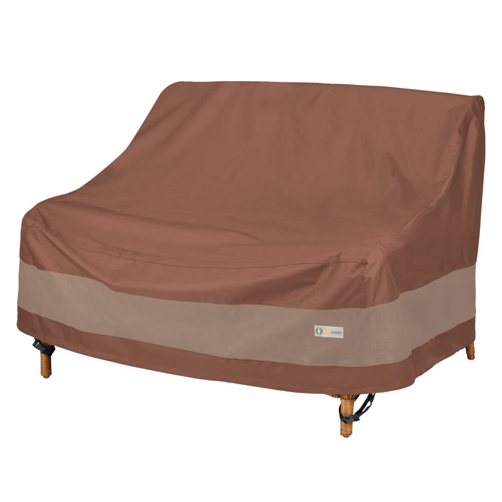 Duck Covers vista frontal de la funda para loveseat mostrando cobertura completa y ajuste