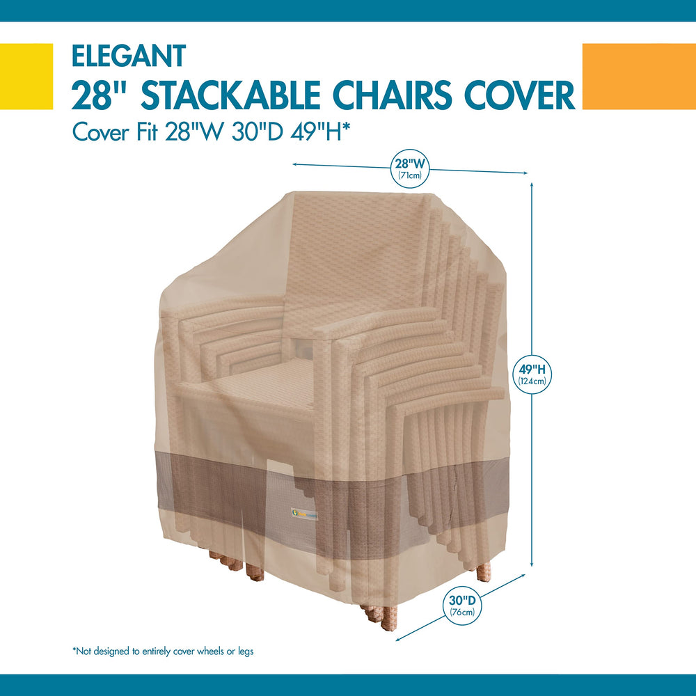 Duck Covers next to a tape measure showing fit for 28 by 30 by 49 inch chairs