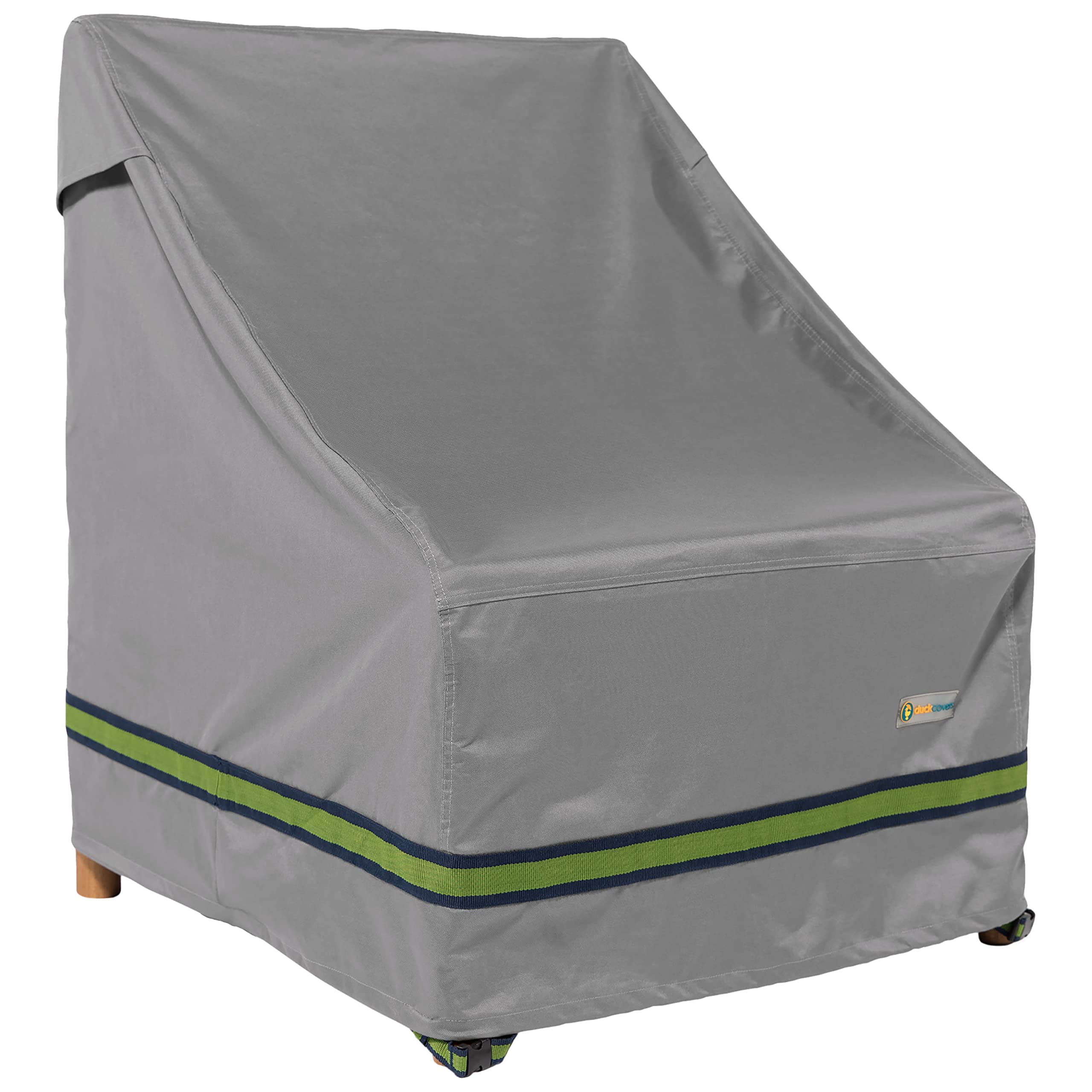 Duck Covers front view of grey Soteria chair cover showing full protection benefit