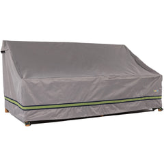 Duck Covers front view of full 87-inch covered patio sofa protecting furniture