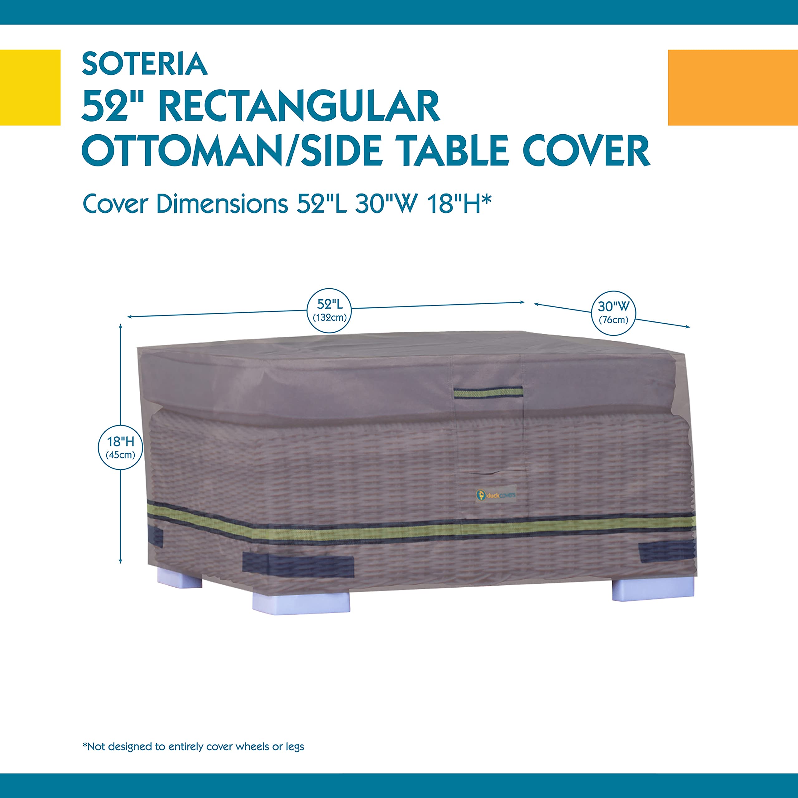 Duck Covers Soteria next to ruler showing fit for up to 50 by 28 inch furniture