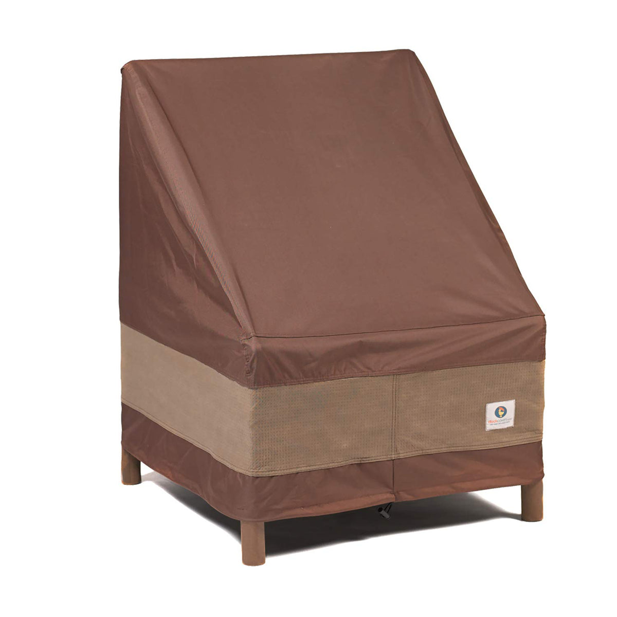 Duck Covers front view showing mocha 36 inch chair cover protecting furniture
