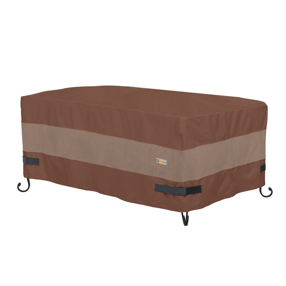 DUCKCOVERS front view on rectangular fire pit showing full waterproof protection