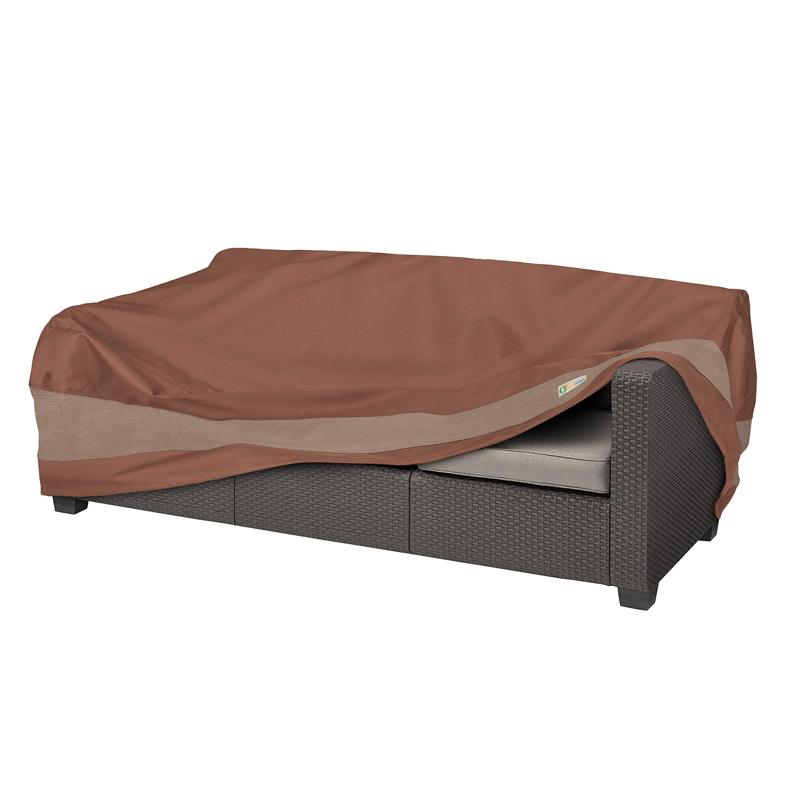 Duck Covers mocha cappuccino cover in patio setting for stylish weather protection