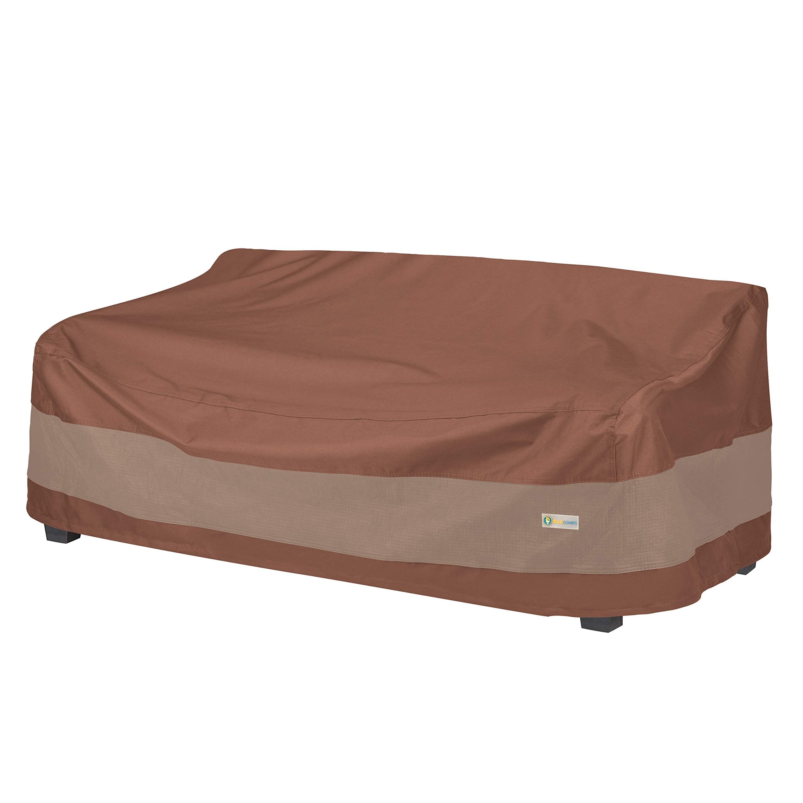 Duck Covers front view showing full cover protecting sofa and weather resistance