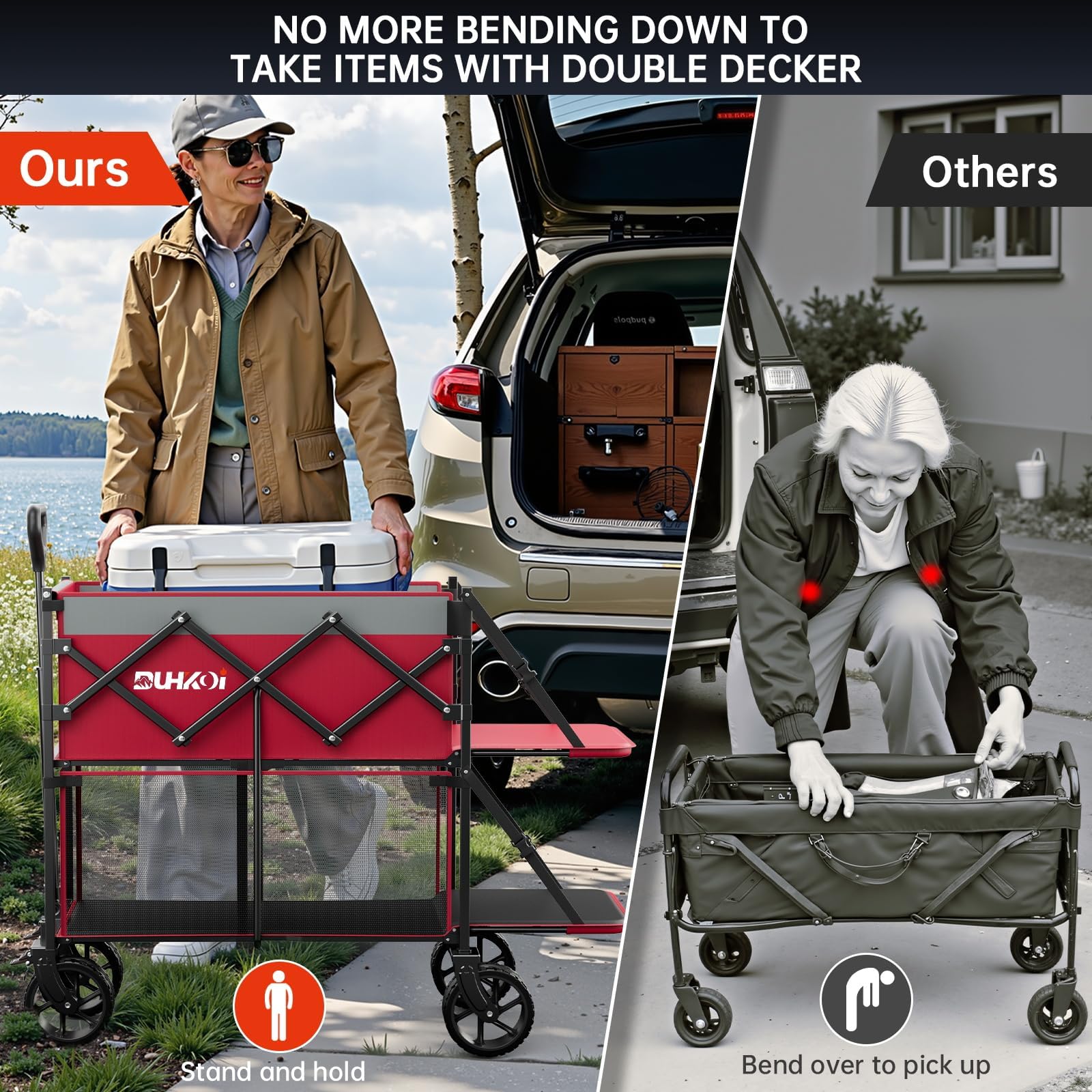 DUHKOI folded flat in trunk demonstrating compact storage and easy transport
