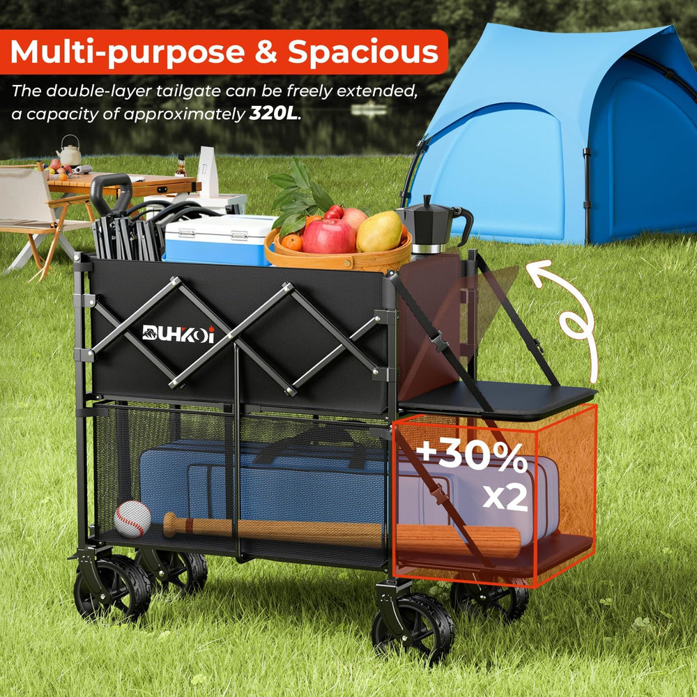 DUHKOI folded wagon showing compact storage for trunk or closet convenience