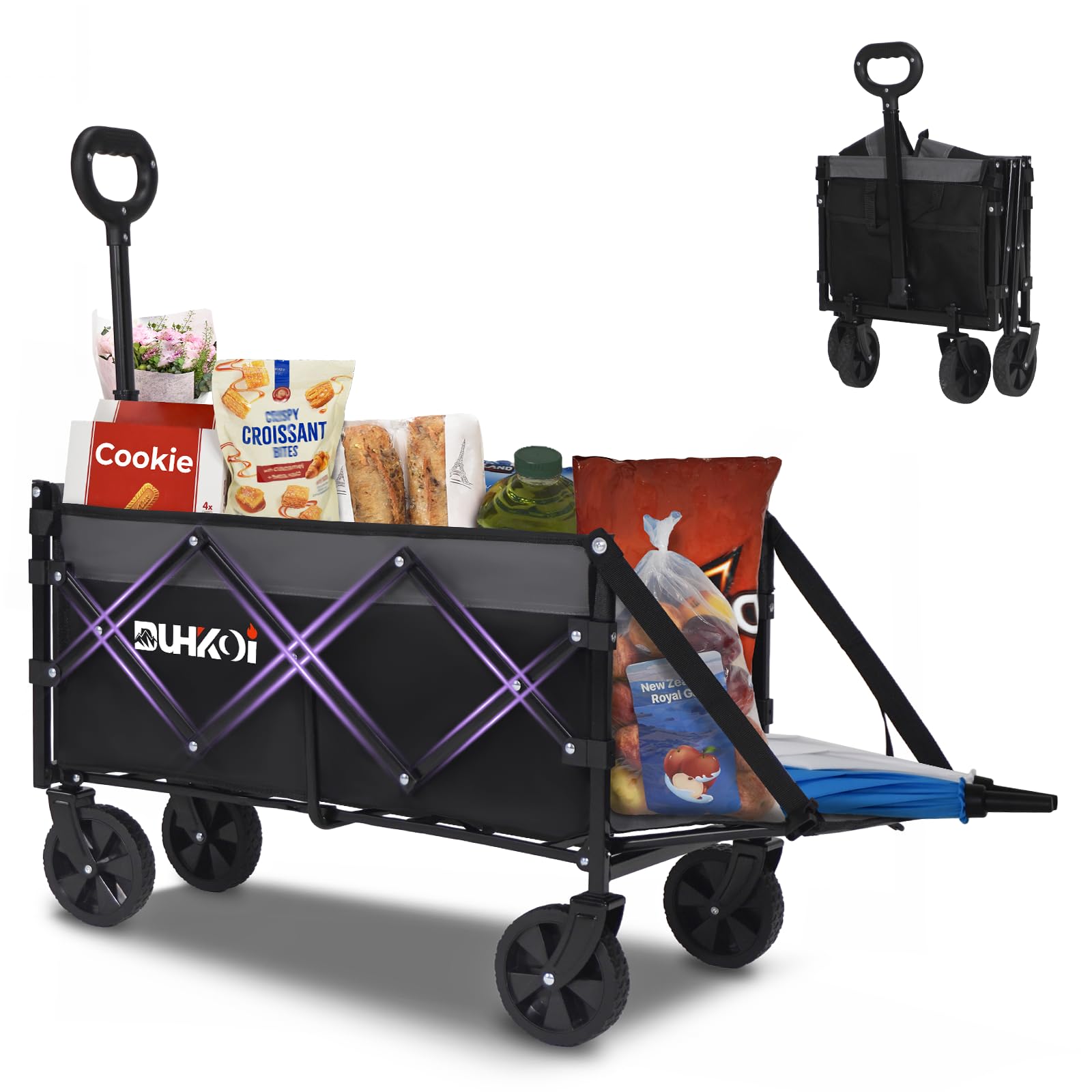 DUHKOI front view of wagon showing sturdy frame and large cargo area for effortless hauling