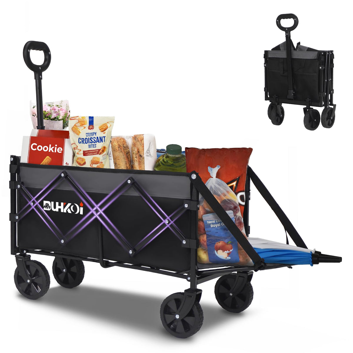 DUHKOI front view of wagon showing sturdy frame and large cargo area for effortless hauling