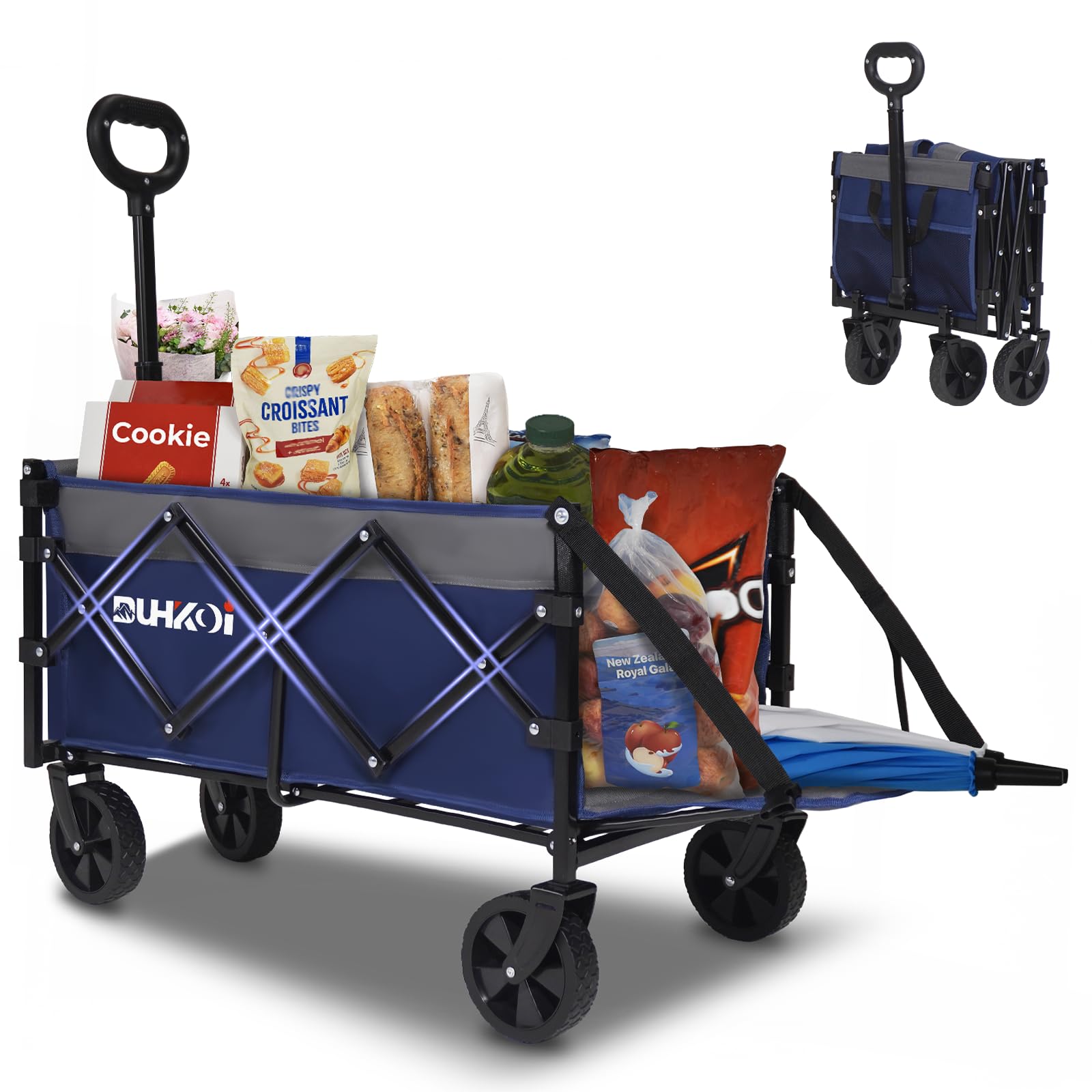 DUHKOI front view folded wagon showing compact storage and portability