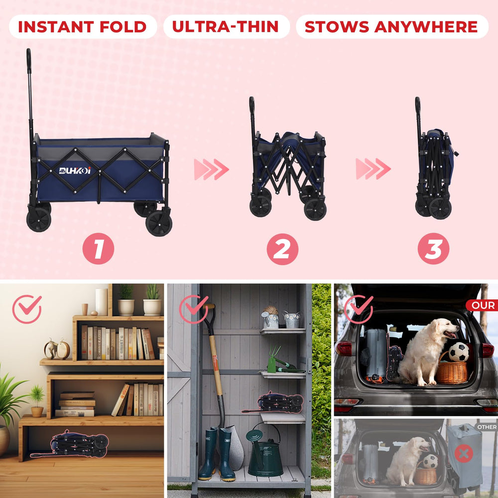 DUHKOI folded wagon fitting into car trunk for convenient transport