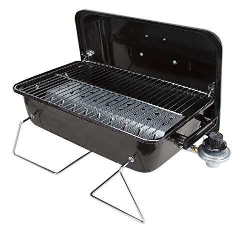 Duke Grills Omaha front view showing compact propane grill and lid benefit portability