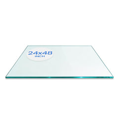 Dulles Glass front view of 24x48 clear tempered top showing clean finish and quality