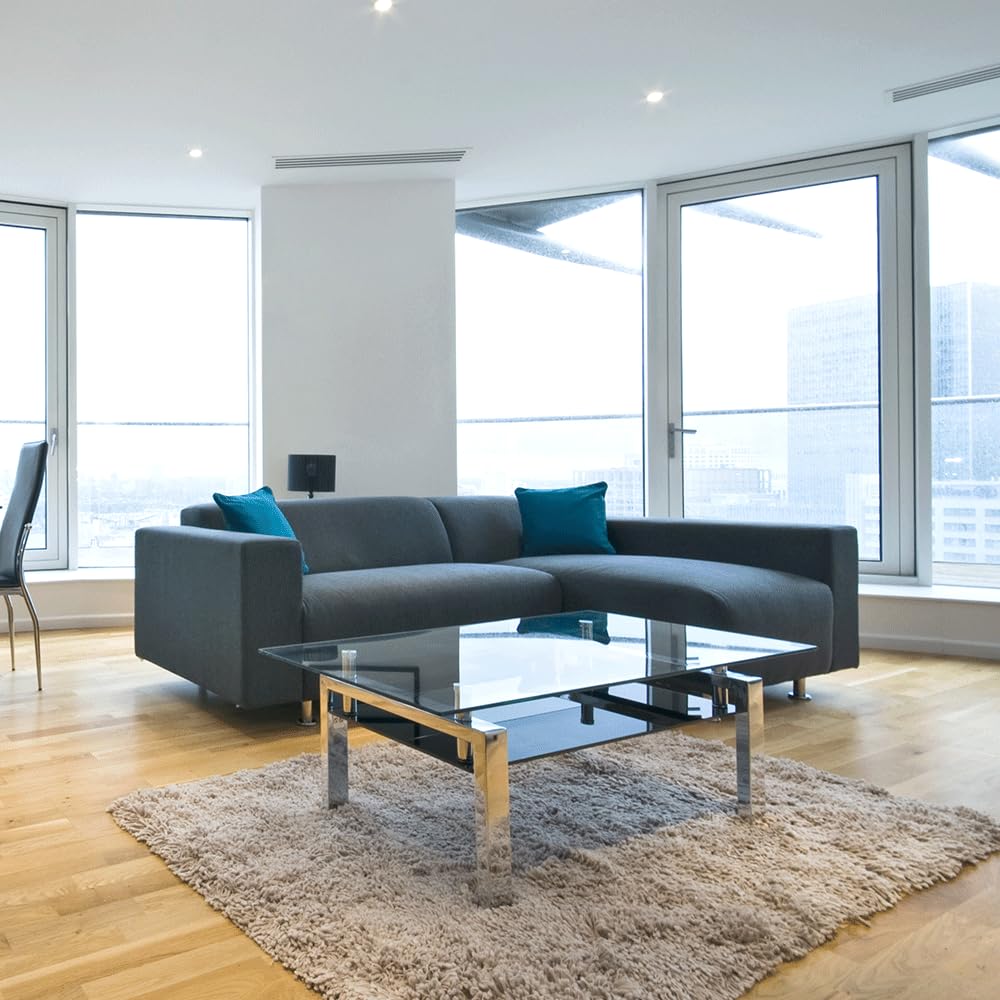 Dulles Glass top placed on coffee table protects surface and preserves look